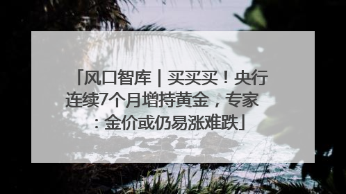 风口智库｜买买买！央行连续7个月增持黄金，专家：金价或仍易涨难跌